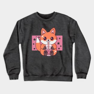 Baby Fox Drinking Boba Tea Cute Kawaii Fox Lover Crewneck Sweatshirt